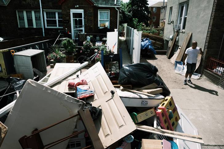 A photo of widespread damage in Queens following flooding during Hurricane Ida